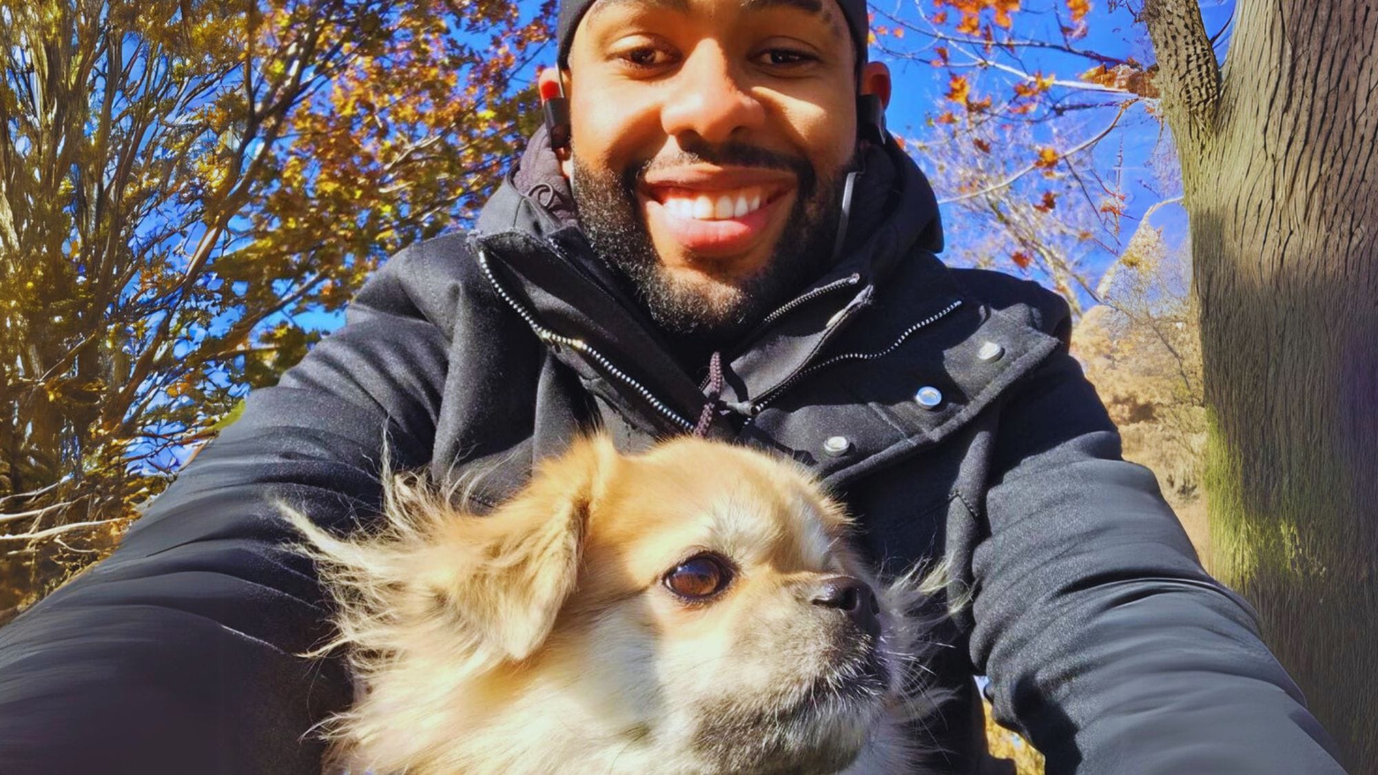 Axel Girier and his dog, Bamboo, a female tibetan spaniel.